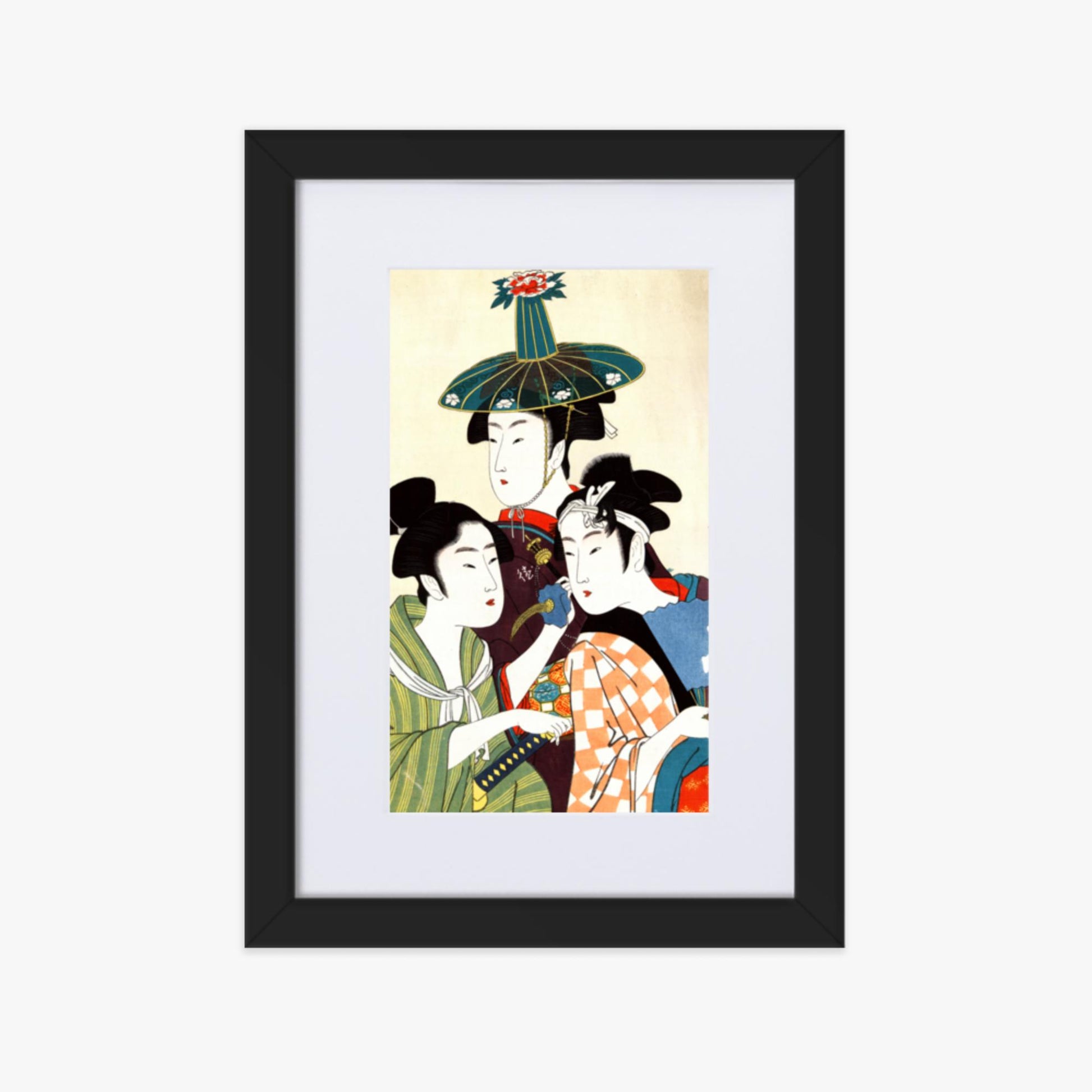 Utamaro Kitagawa - Three Young Men or Women  21x30 cm Poster With Black Frame