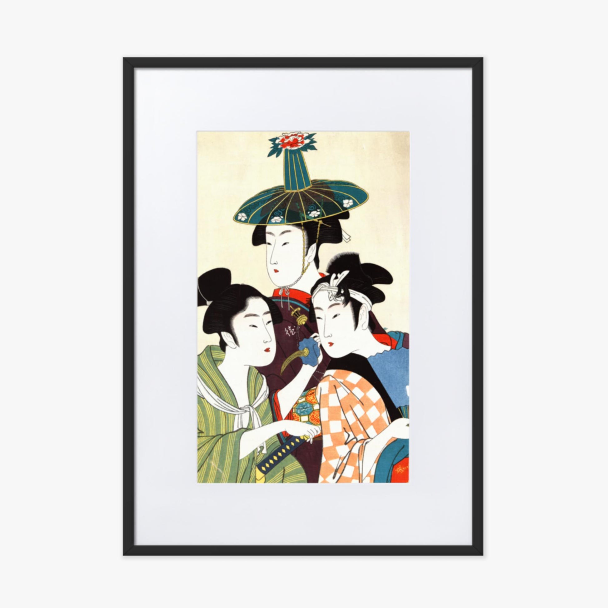 Utamaro Kitagawa - Three Young Men or Women  50x70 cm Poster With Black Frame