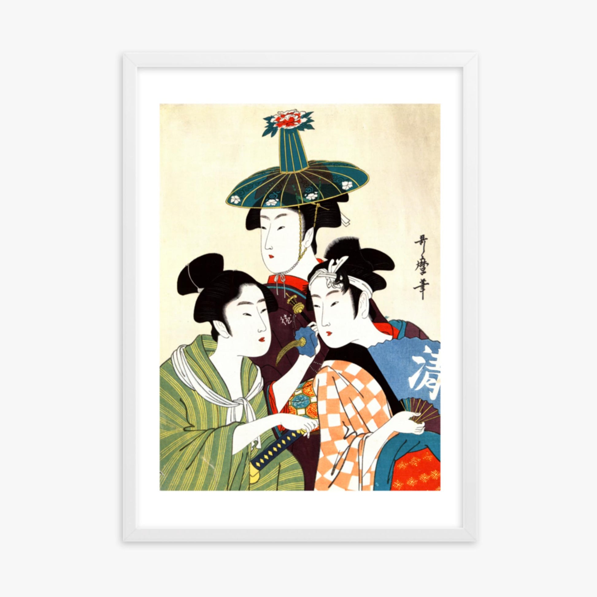 Utamaro Kitagawa - Three Young Men or Women  50x70 cm Poster With White Frame