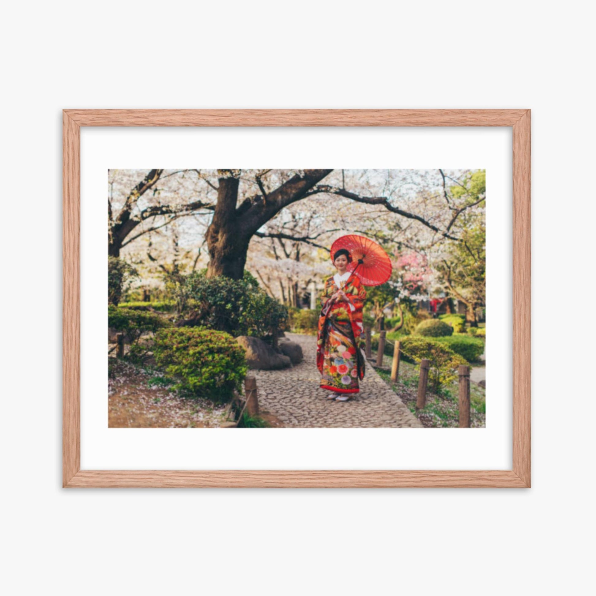 Beautiful Japanese Woman in Kimono 16x20 in Poster With Oak Frame