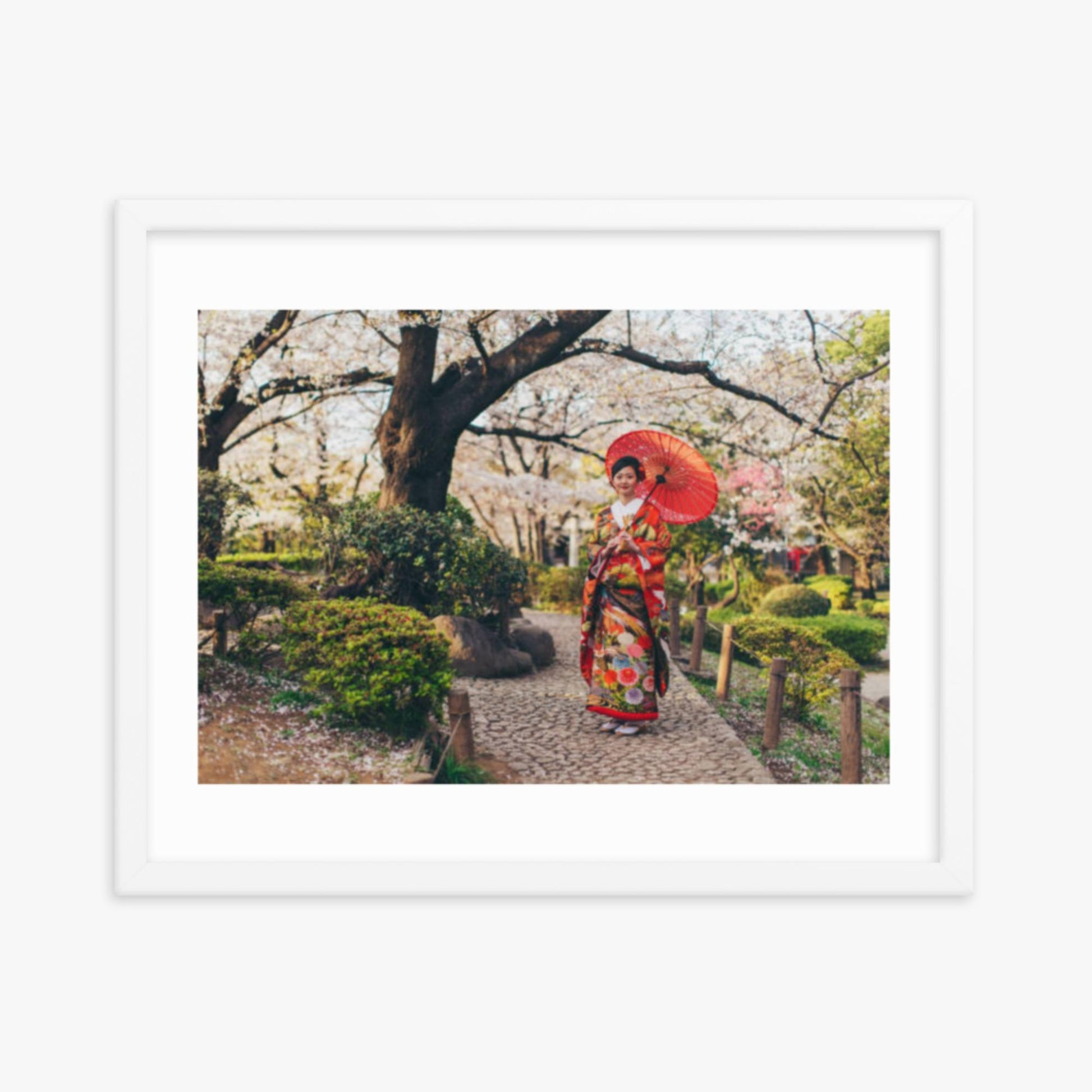 Beautiful Japanese Woman in Kimono 16x20 in Poster With White Frame