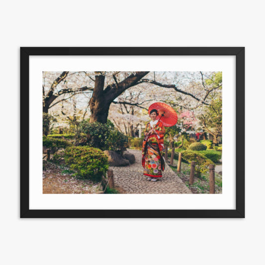 Beautiful Japanese Woman in Kimono 18x24 in Poster With Black Frame