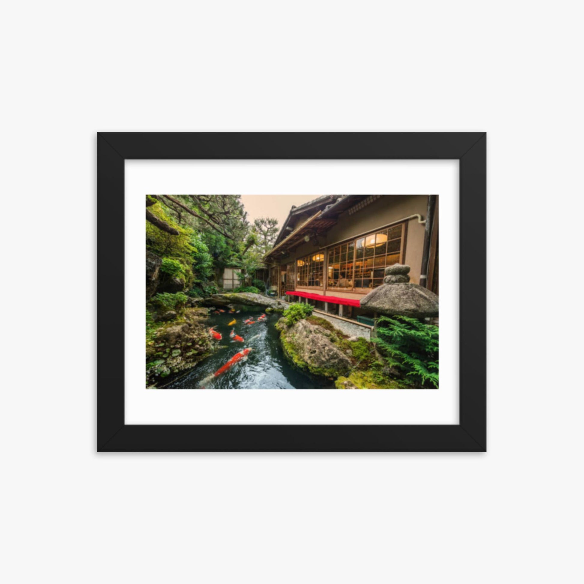 Traditional Japanese Koi Pond in Kyoto Japan 8x10 in Poster With Black Frame