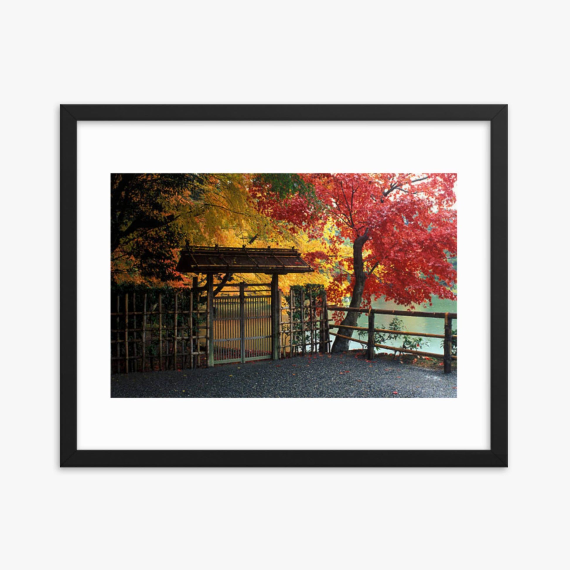 Entrace to Japanese Garden With Autumn Trees 16x20 in Poster With Black Frame