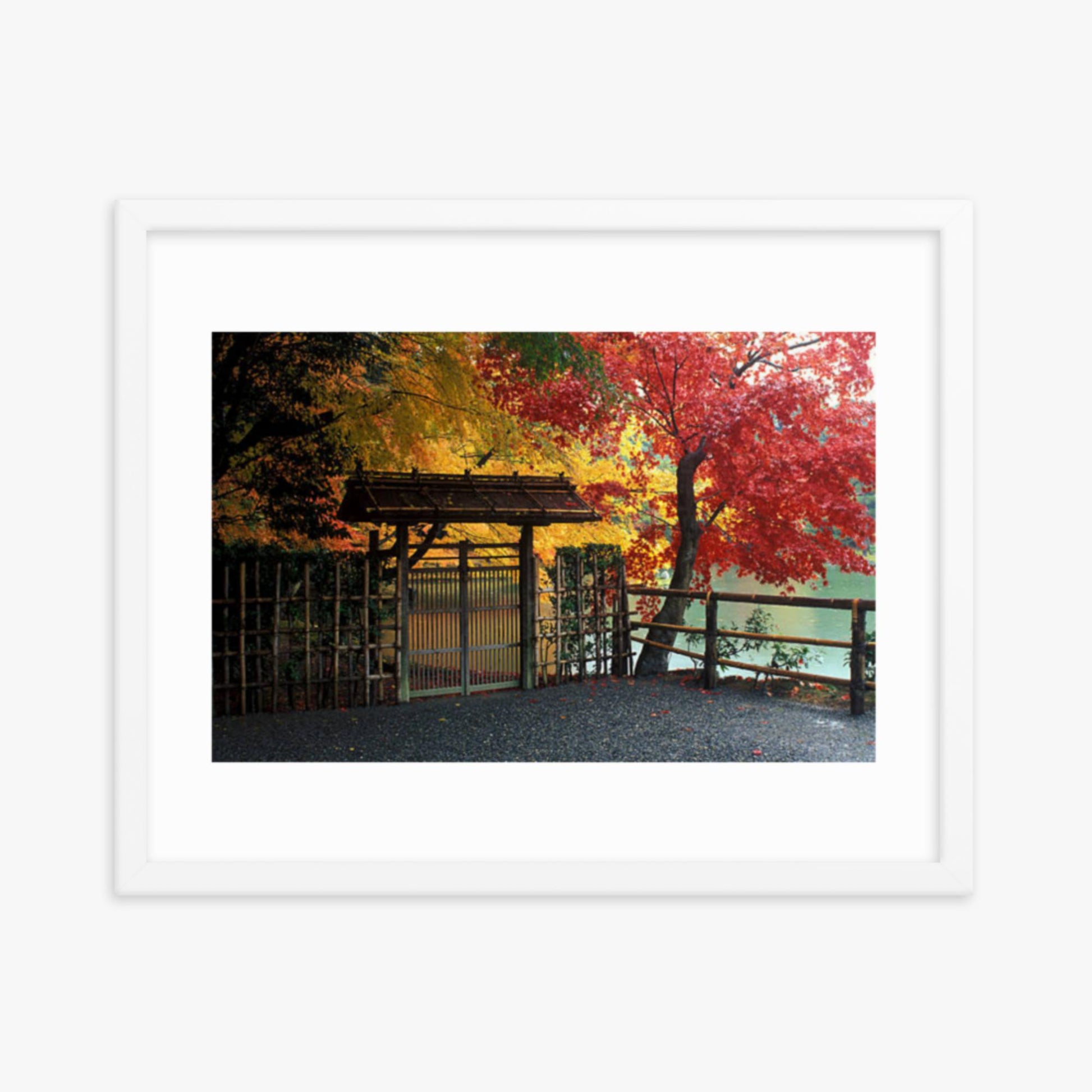 Entrace to Japanese Garden With Autumn Trees 16x20 in Poster With White Frame