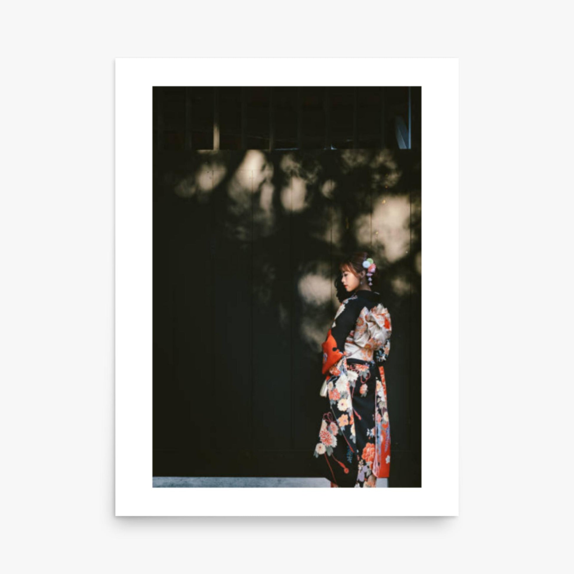 Portrait of beautiful woman in traditional Kimono walking in the street in Kyoto, Japan 18x24 in Poster