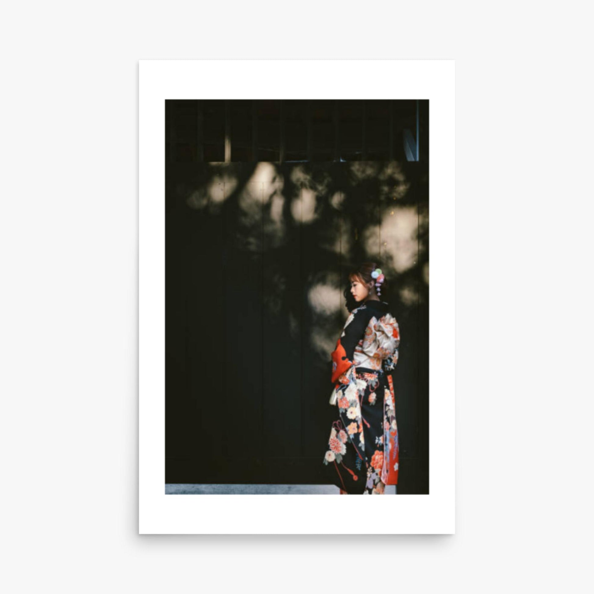 Portrait of beautiful woman in traditional Kimono walking in the street in Kyoto, Japan 24x36 in Poster