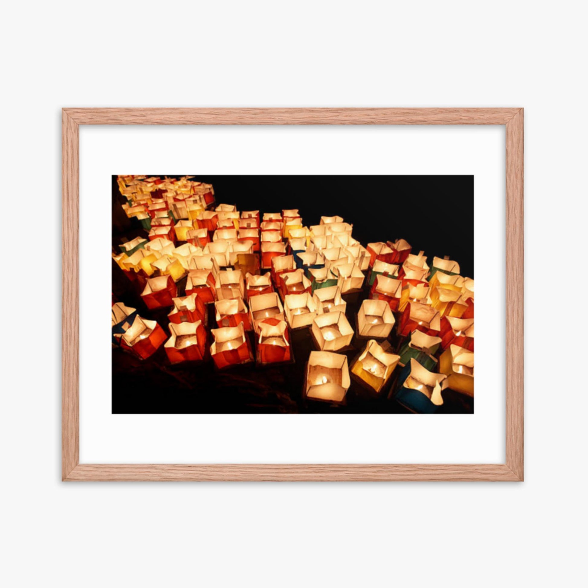 Lanterns lit on Hirosawa Pond, Kyoto 16x20 in Poster With Oak Frame