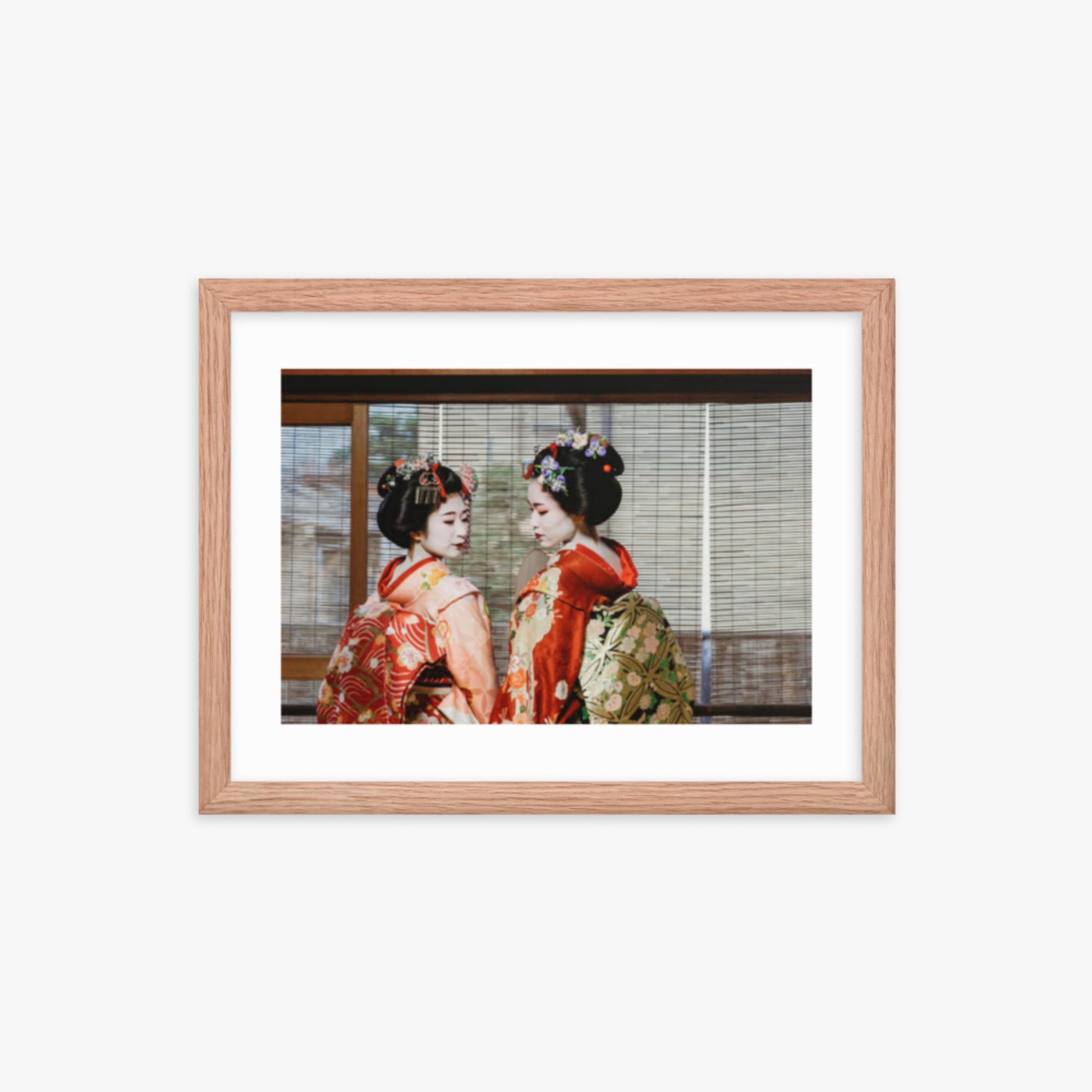 Maiko Women Together in Kyoto 12x16 in Poster With Oak Frame