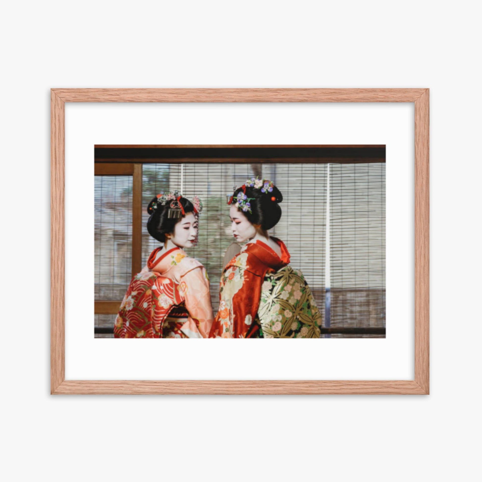 Maiko Women Together in Kyoto 16x20 in Poster With Oak Frame