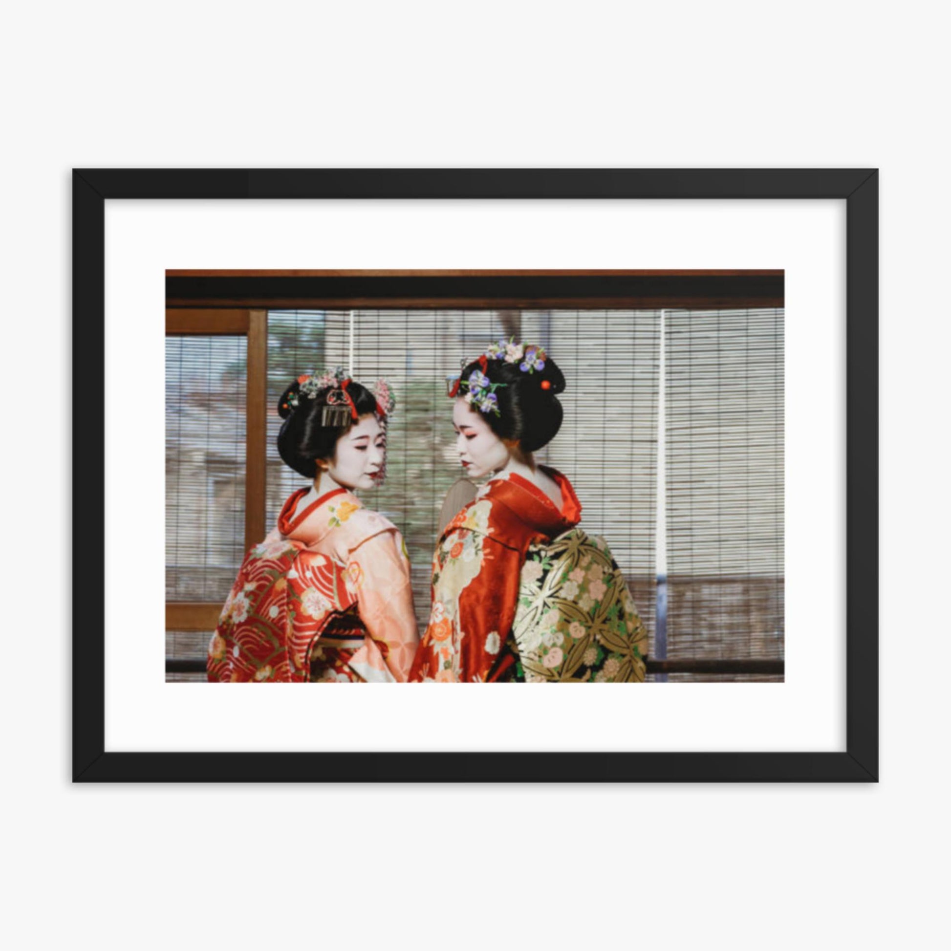 Maiko Women Together in Kyoto 18x24 in Poster With Black Frame