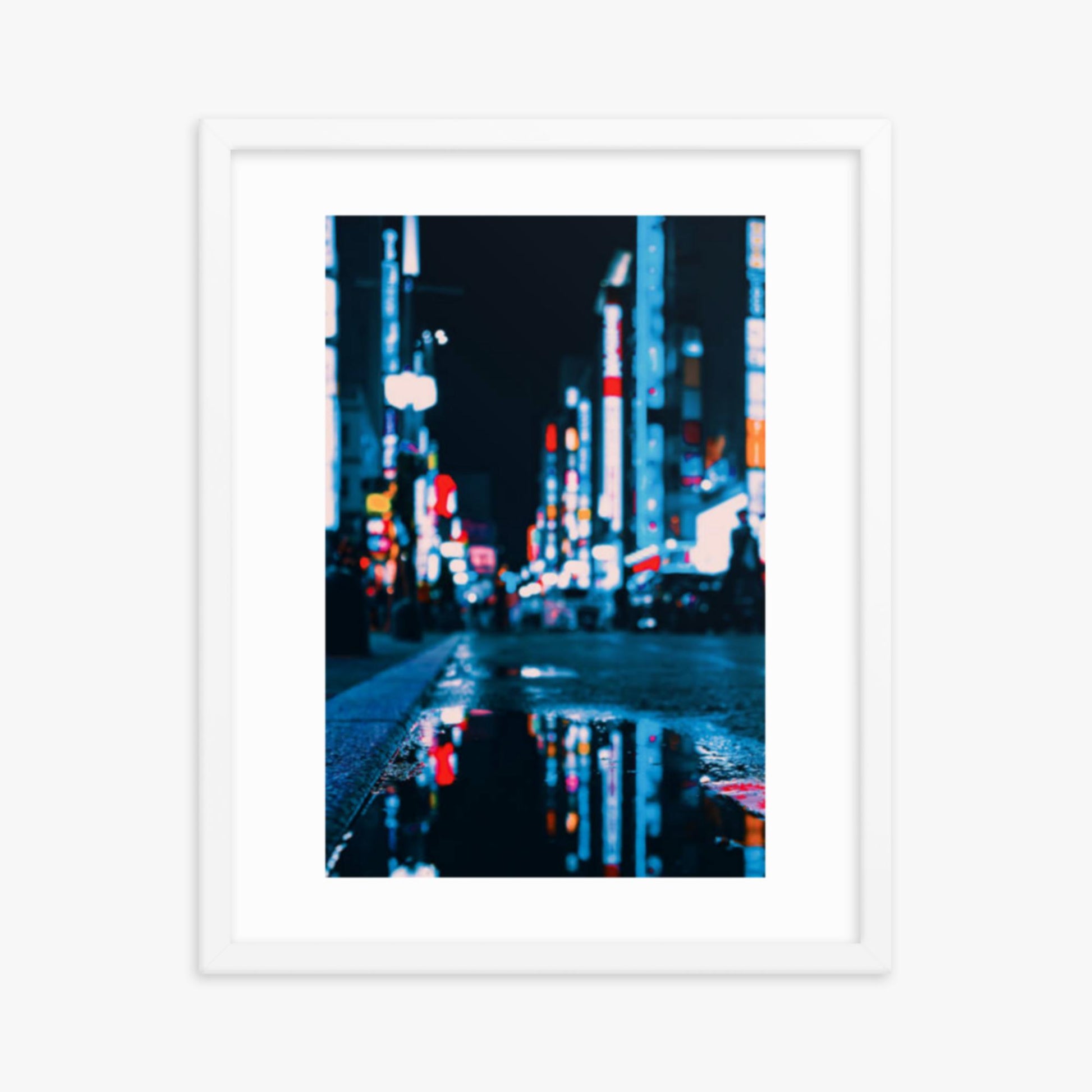 Neon Refelctions in Tokyo 16x20 in Poster With White Frame