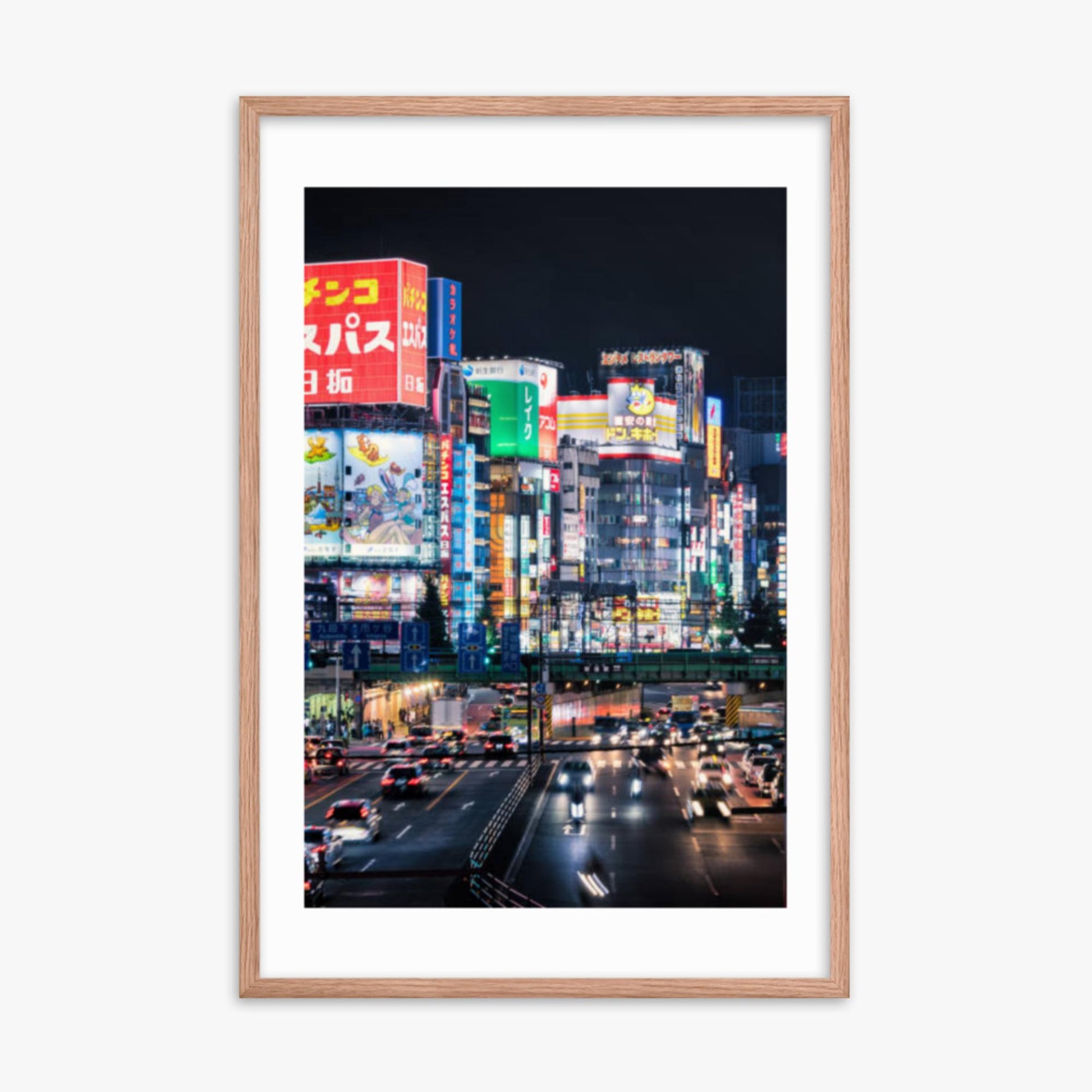 Shinjuku Streets at Night 24x36 in Poster With Oak Frame