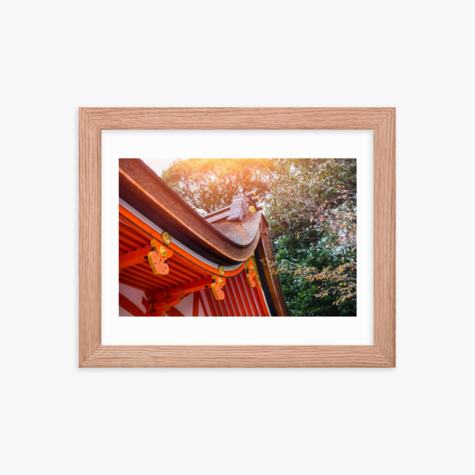 Japan style shrine red rood temple closeup 8x10 in Poster With Oak Frame