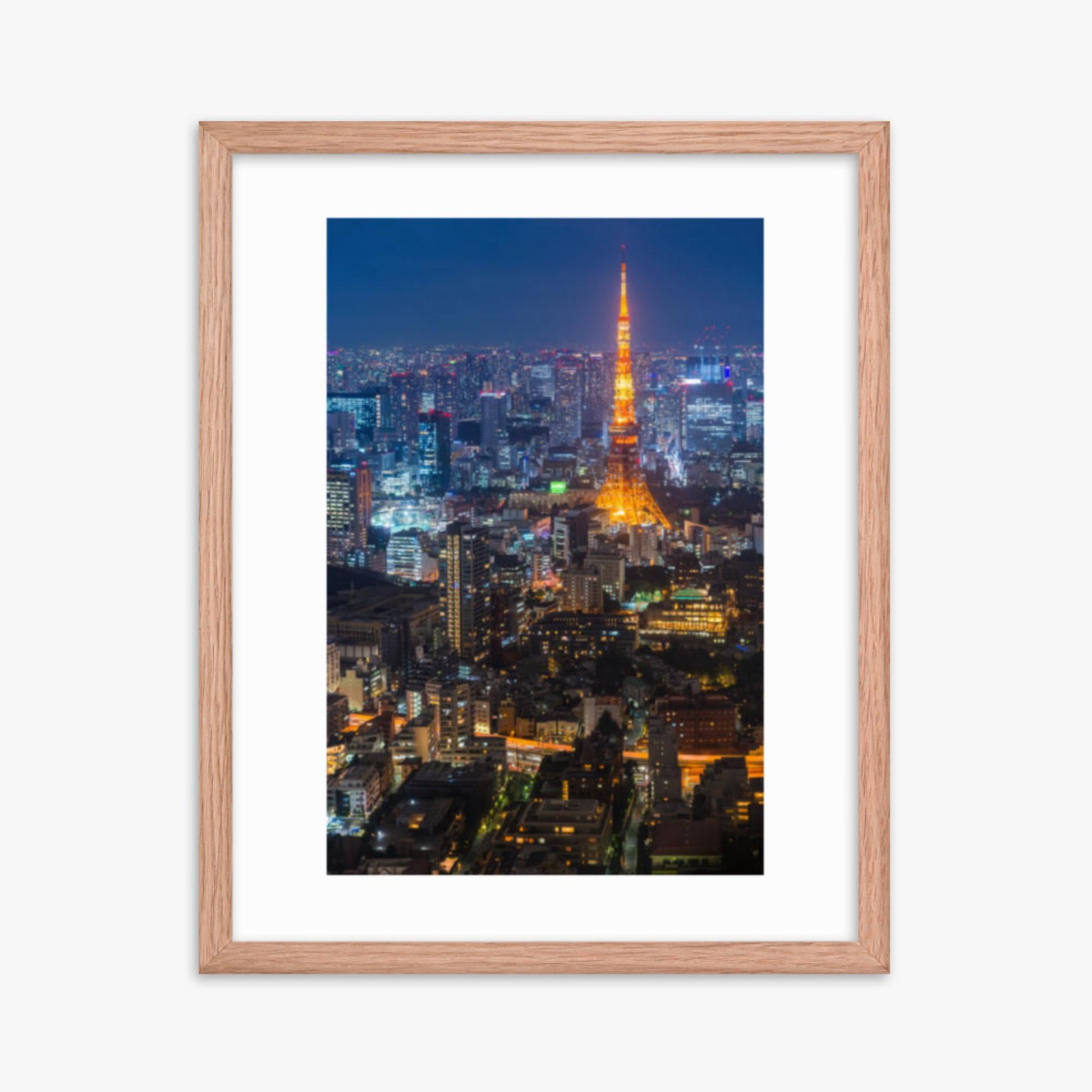 Tokyo Tower illuminated 16x20 in Poster With Oak Frame