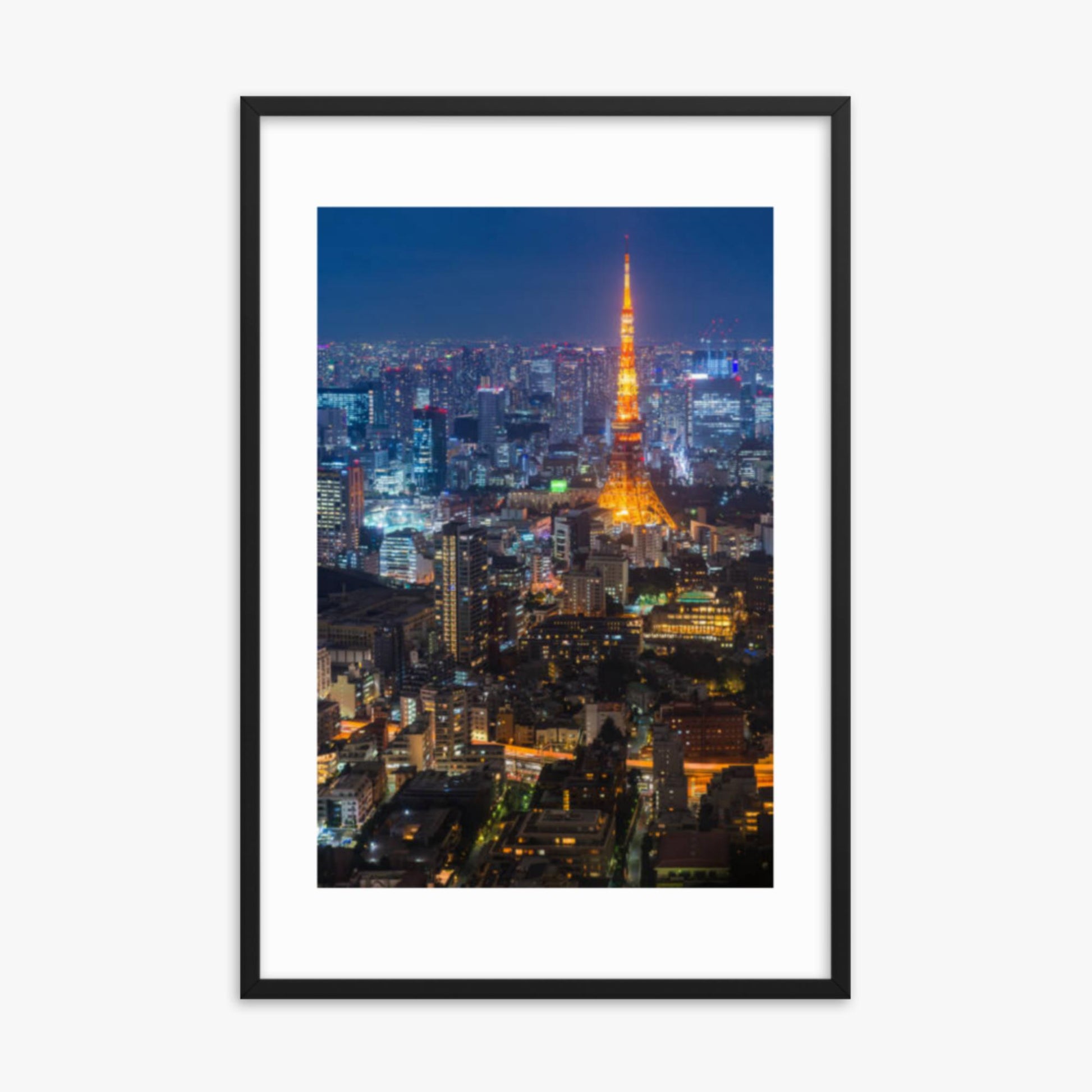 Tokyo Tower illuminated 24x36 in Poster With Black Frame