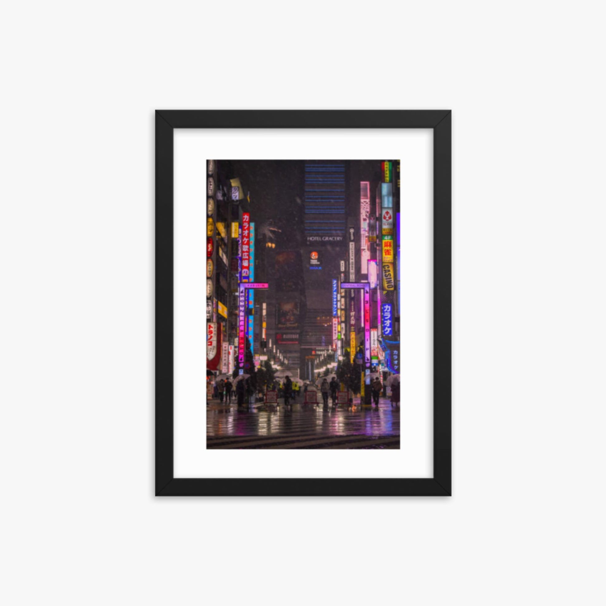 Snowy Shinjuku 12x16 in Poster With Black Frame