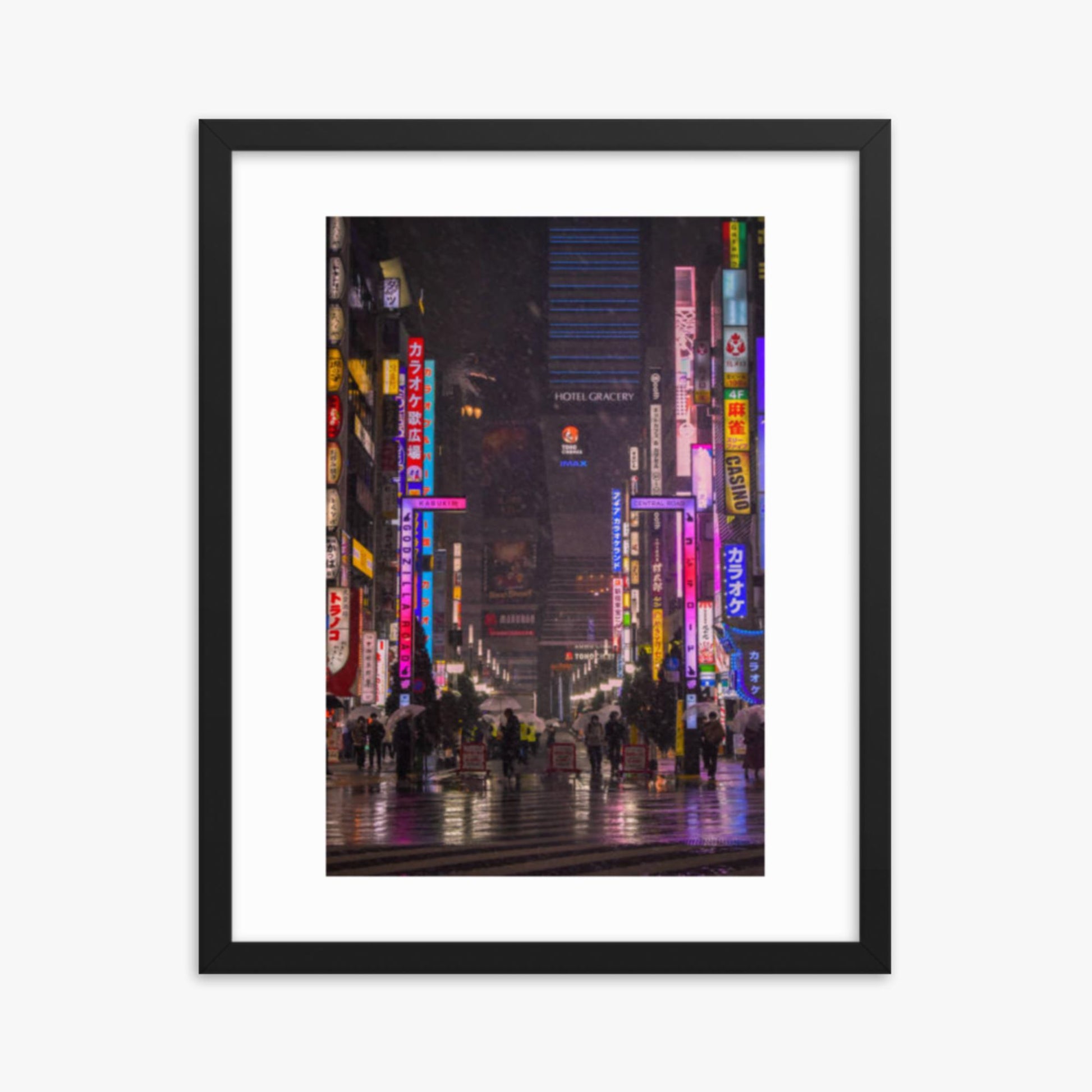 Snowy Shinjuku 16x20 in Poster With Black Frame