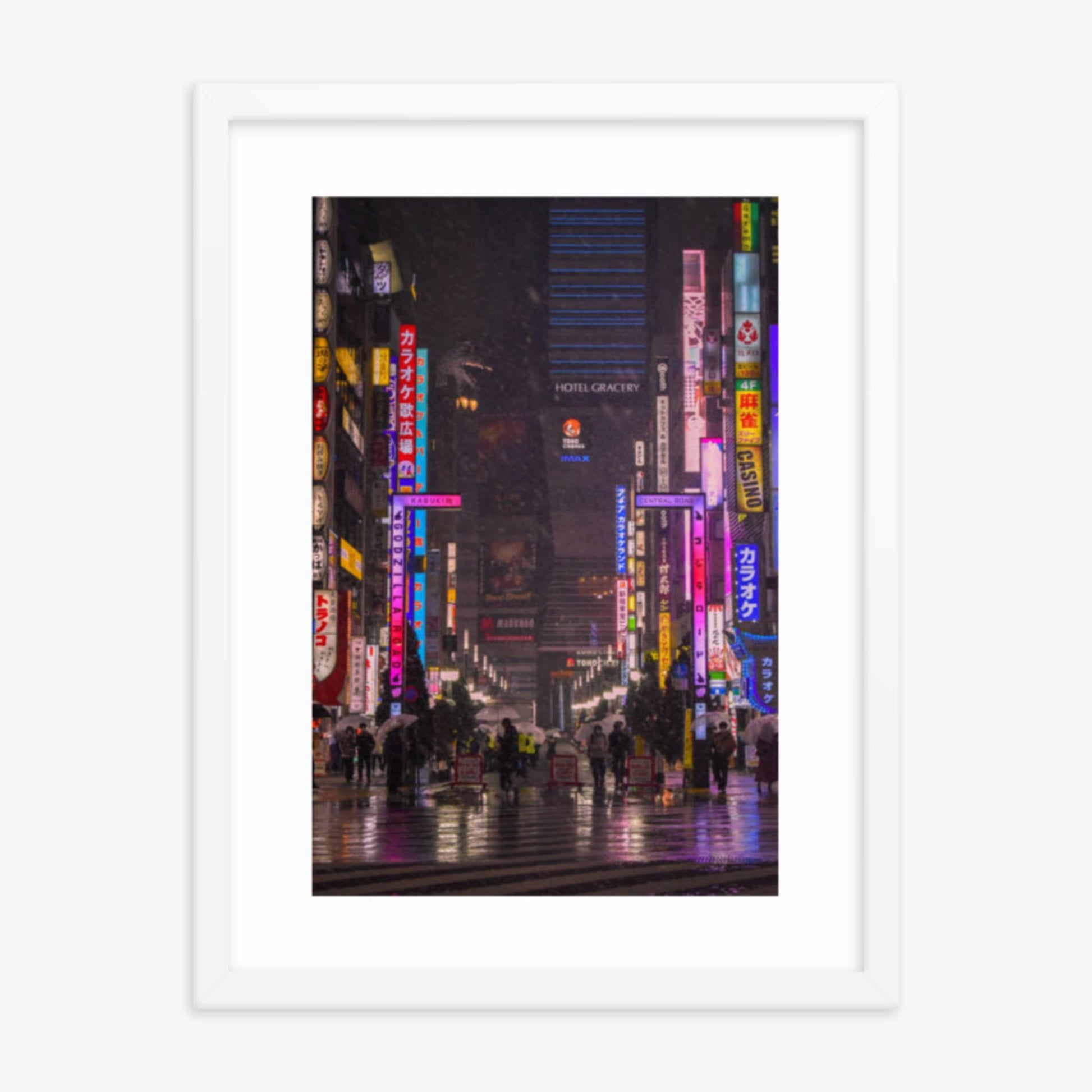 Snowy Shinjuku 18x24 in Poster With White Frame