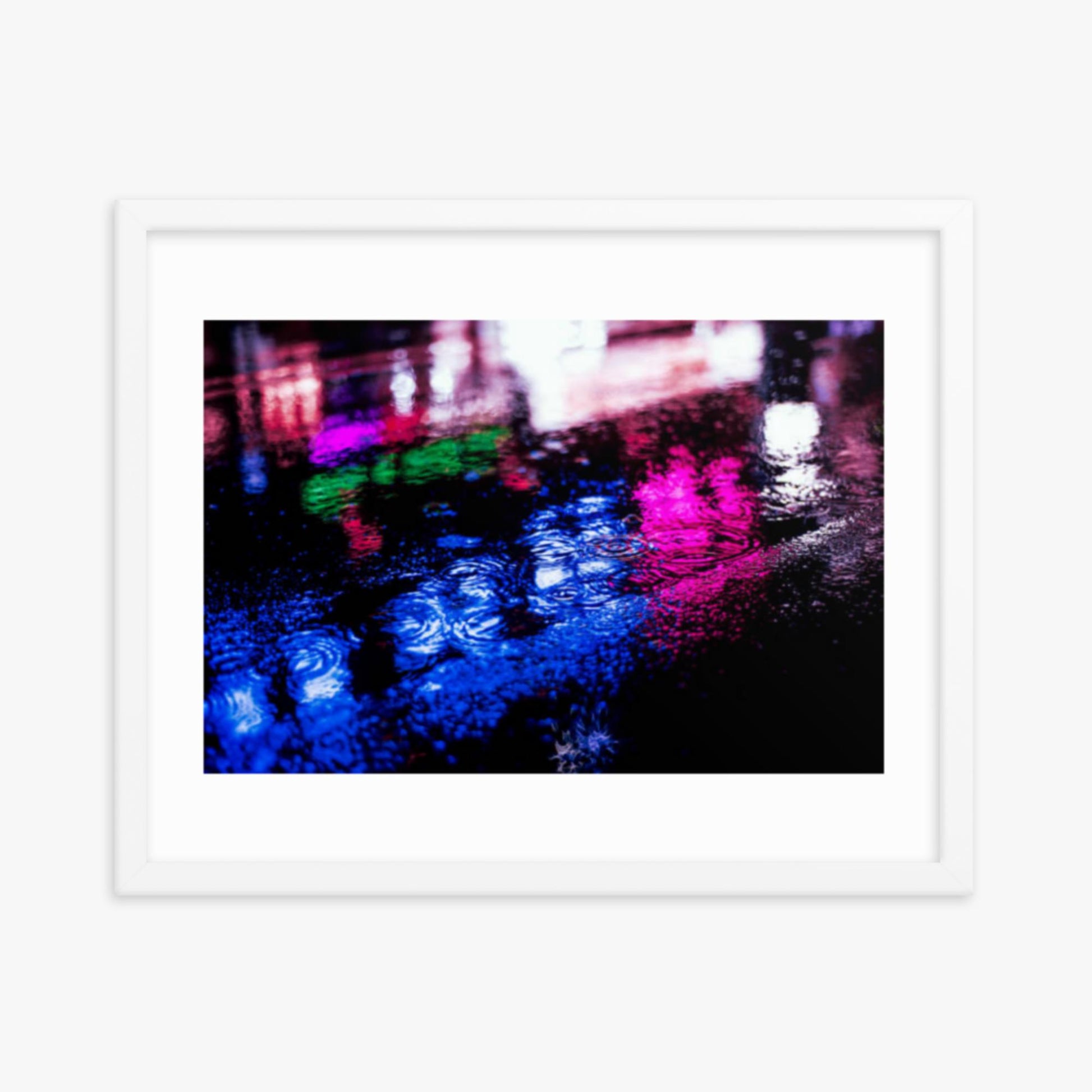 Rainy Night 16x20 in Poster With White Frame