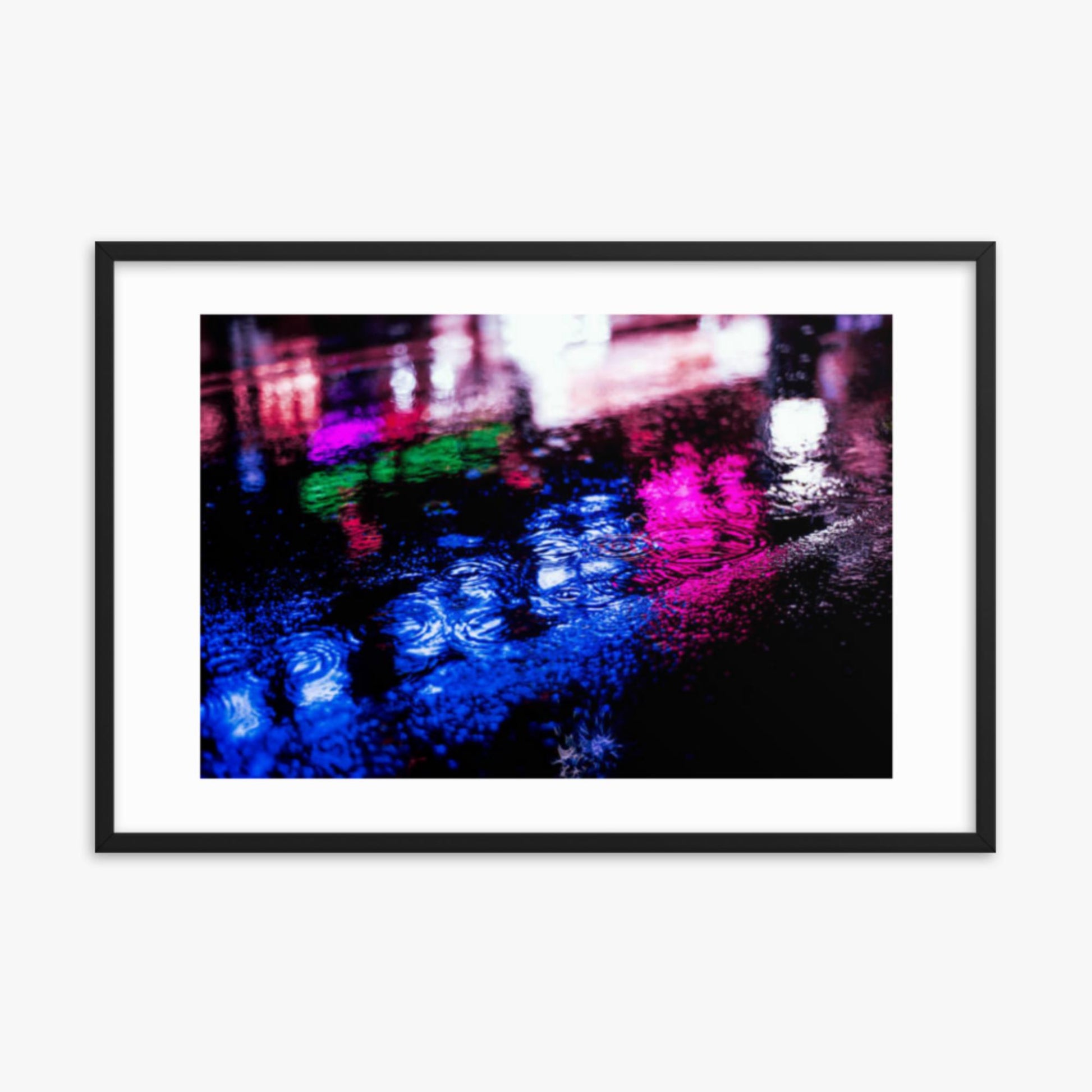 Rainy Night 24x36 in Poster With Black Frame