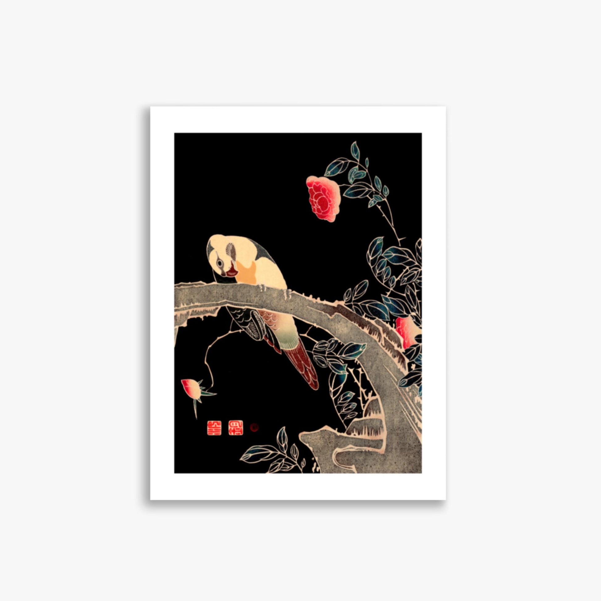 Ito Jakuchu - Parrot on the Branch of a Flowering Rose Bush 30x40 cm Poster