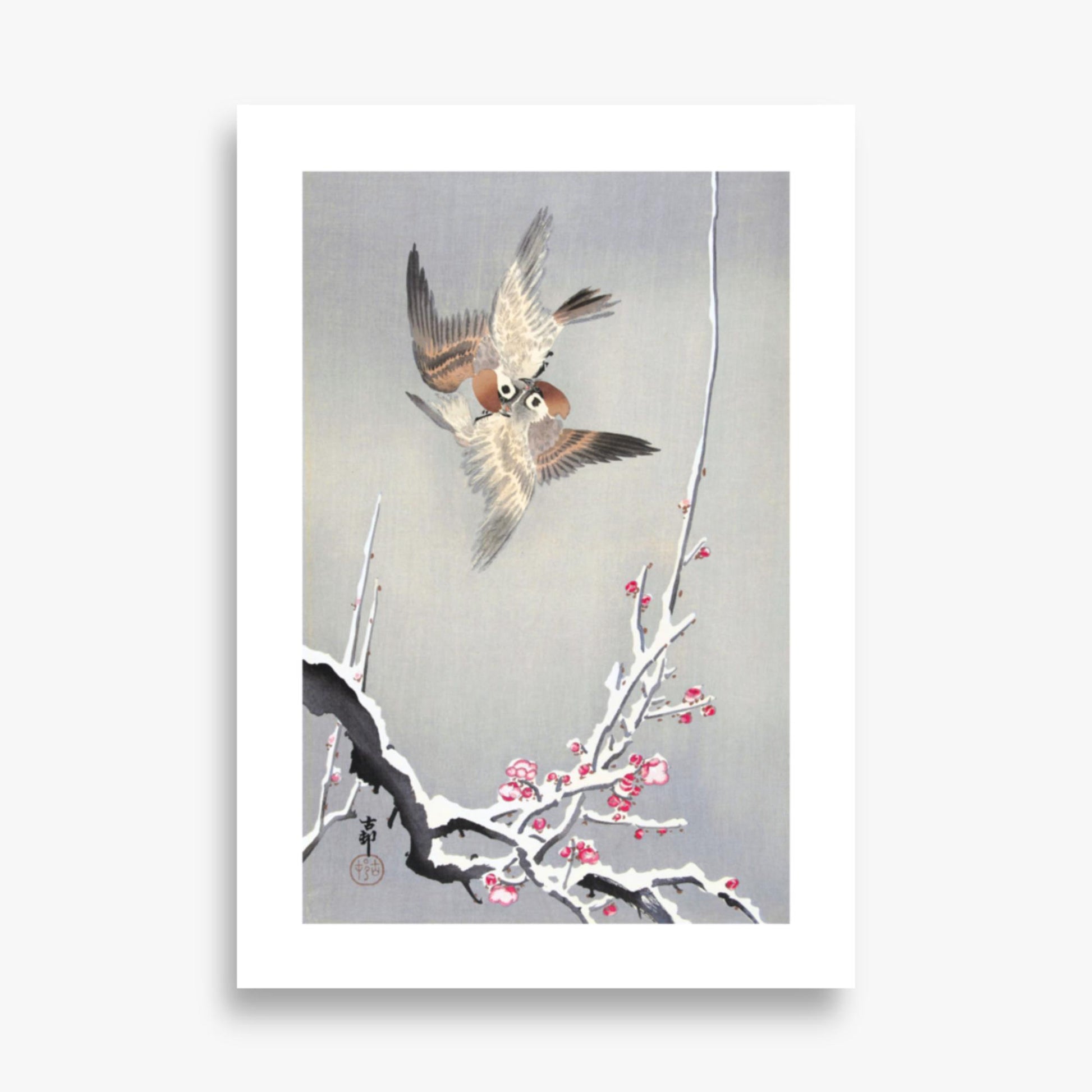 Ohara Koson - Sparrows and Snowy Plum Tree 70x100 cm Poster